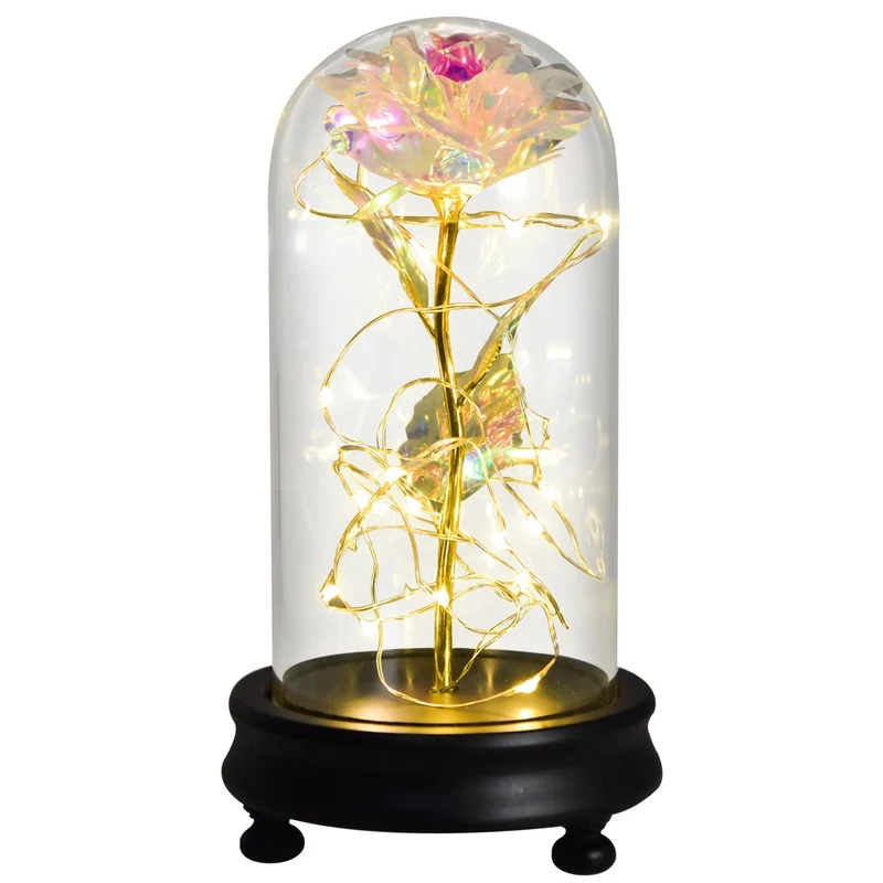 [US Warehouse] Beauty and the Beast Glass Preserved Rose Galaxy Rose LED Light Artificial Flower Christmas Valentine's Day Birthday Gift