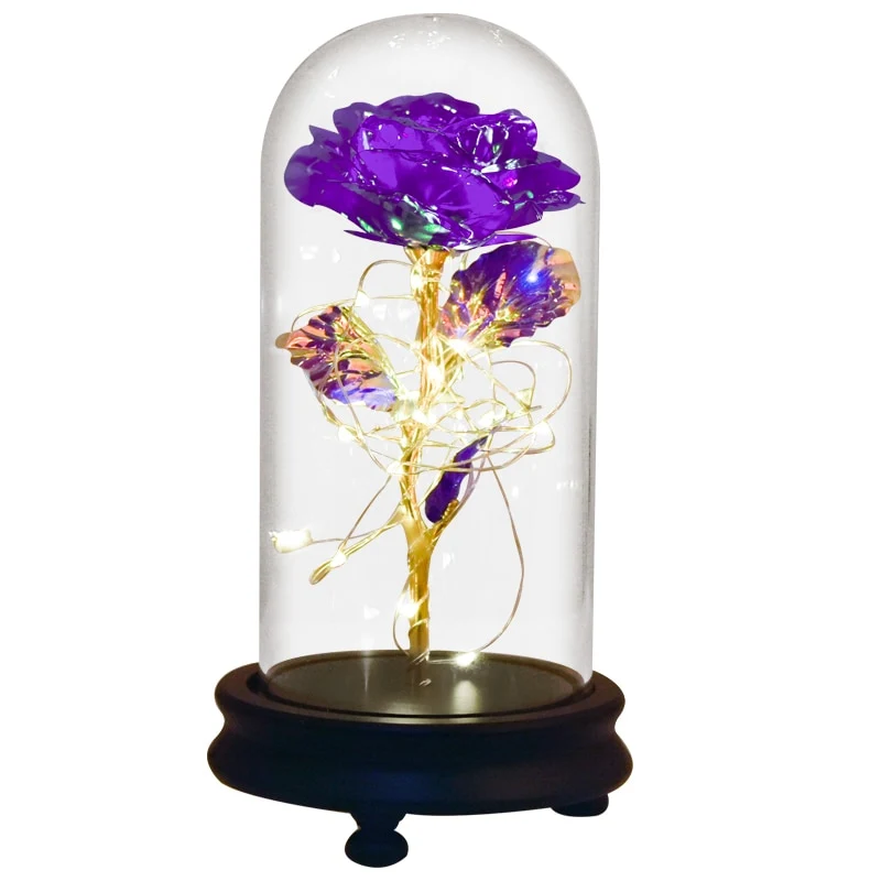 [US Warehouse] Beauty and the Beast Glass Preserved Rose Galaxy Rose LED Light Artificial Flower Christmas Valentine's Day Birthday Gift