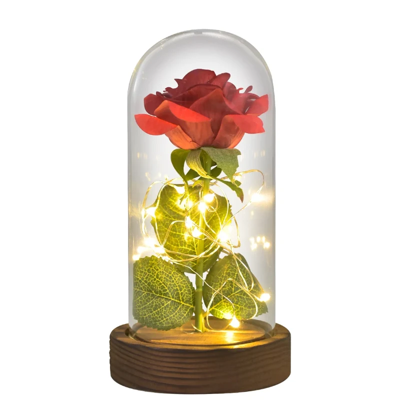 [US Warehouse] Beauty and the Beast Glass Preserved Rose Galaxy Rose LED Light Artificial Flower Christmas Valentine's Day Birthday Gift