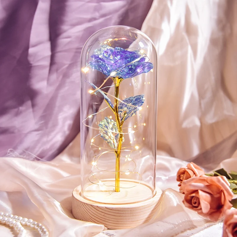 [US Warehouse] Beauty and the Beast Glass Preserved Rose Galaxy Rose LED Light Artificial Flower Christmas Valentine's Day Birthday Gift