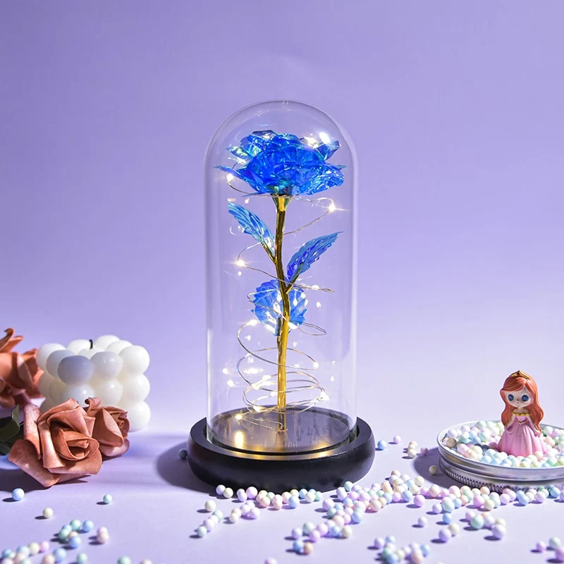 [US Warehouse] Beauty and the Beast Glass Preserved Rose Galaxy Rose LED Light Artificial Flower Christmas Valentine's Day Birthday Gift