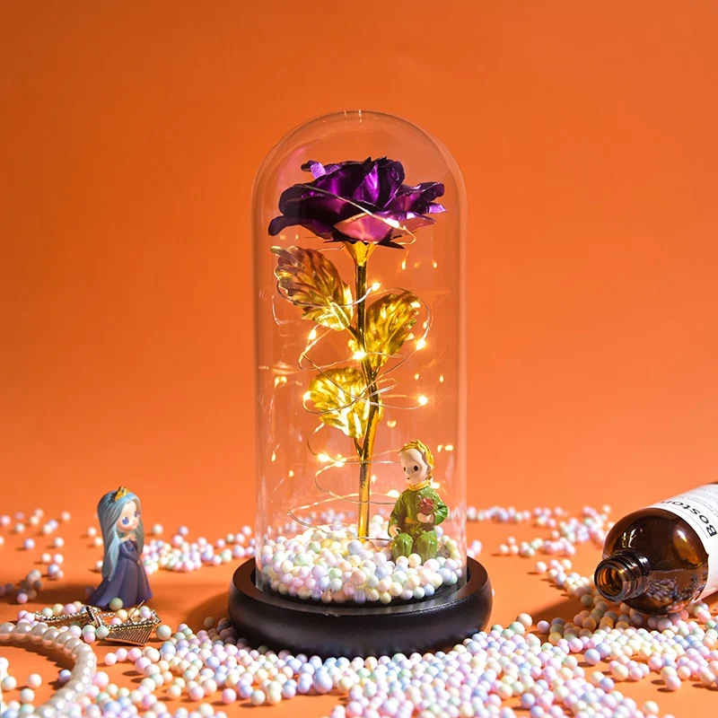 [US Warehouse] Beauty and the Beast Glass Preserved Rose Galaxy Rose LED Light Artificial Flower Christmas Valentine's Day Birthday Gift