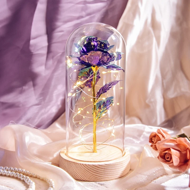[US Warehouse] Beauty and the Beast Glass Preserved Rose Galaxy Rose LED Light Artificial Flower Christmas Valentine's Day Birthday Gift