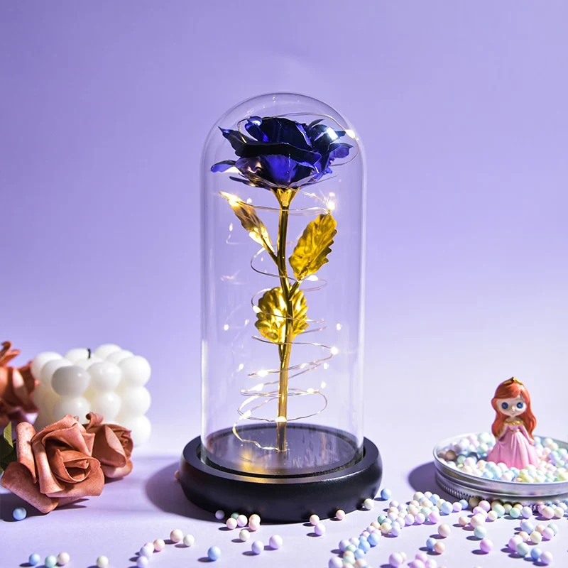 [US Warehouse] Beauty and the Beast Glass Preserved Rose Galaxy Rose LED Light Artificial Flower Christmas Valentine's Day Birthday Gift