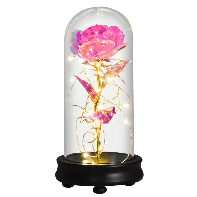 [US Warehouse] Beauty and the Beast Glass Preserved Rose Galaxy Rose LED Light Artificial Flower Christmas Valentine's Day Birthday Gift