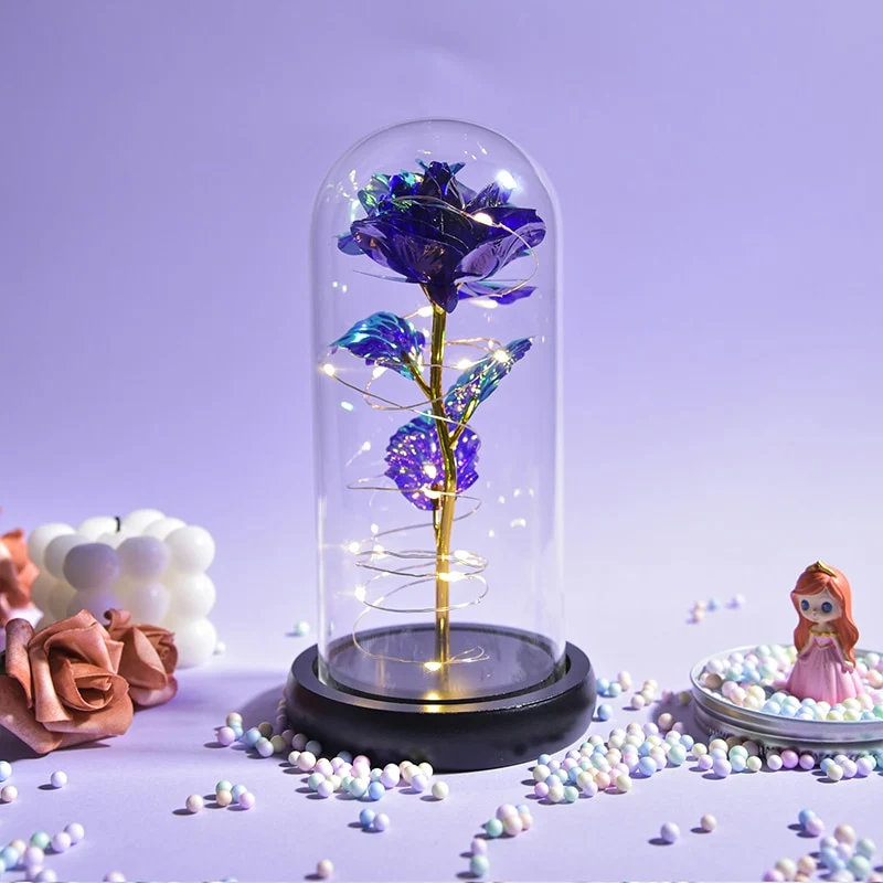 [US Warehouse] Beauty and the Beast Glass Preserved Rose Galaxy Rose LED Light Artificial Flower Christmas Valentine's Day Birthday Gift