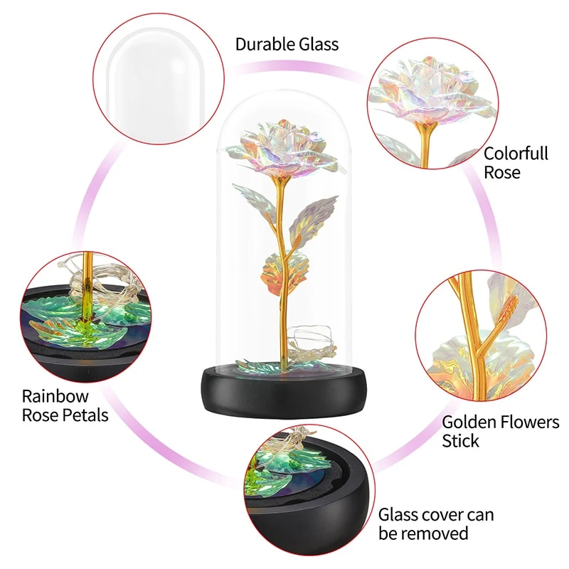 [US Warehouse] Beauty and the Beast Glass Preserved Rose Galaxy Rose LED Light Artificial Flower Christmas Valentine's Day Birthday Gift