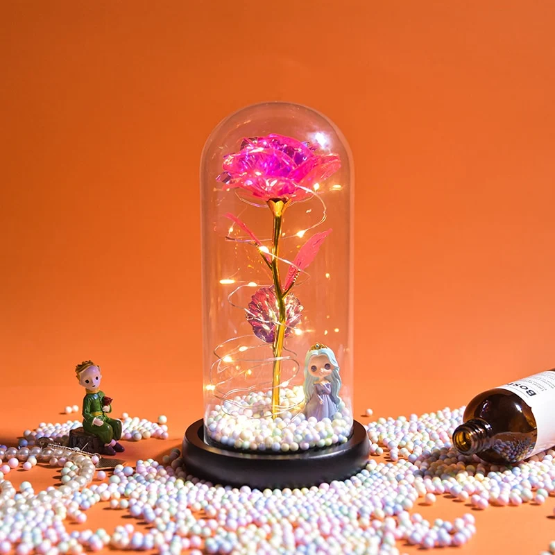 [US Warehouse] Beauty and the Beast Glass Preserved Rose Galaxy Rose LED Light Artificial Flower Christmas Valentine's Day Birthday Gift