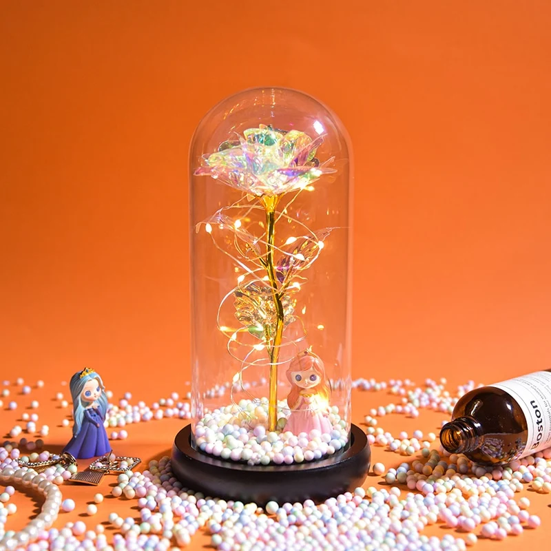 [US Warehouse] Beauty and the Beast Glass Preserved Rose Galaxy Rose LED Light Artificial Flower Christmas Valentine's Day Birthday Gift