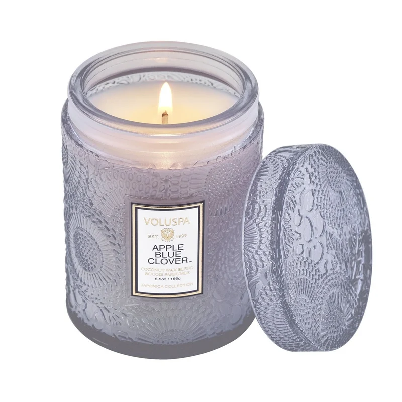 [Self-operated] American VOLUSPA Starry Sky Cup Mini Large Relief Scented Candle 156g APPLE BLUE CLOVER-Apple and blue clover, calming and sleeping, romantic atmosphere, great gift