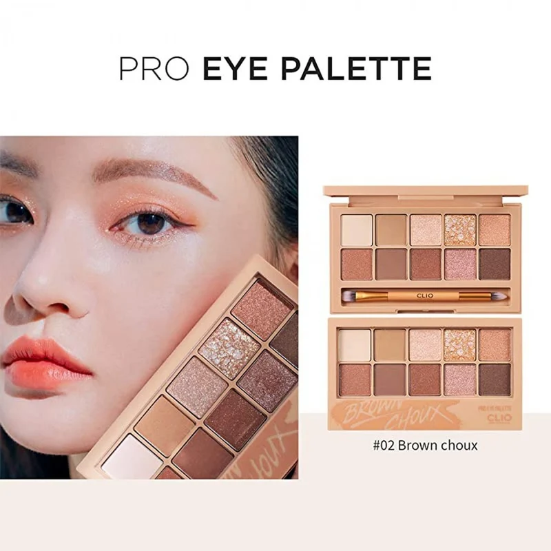 [Self-operated] Korean CLUB CLIO 10-color eyeshadow palette in one palette, color No. 2, Brown Choux, classic cool brown, INS super hot sequin makeup, romantic mocha eyeshadow palette