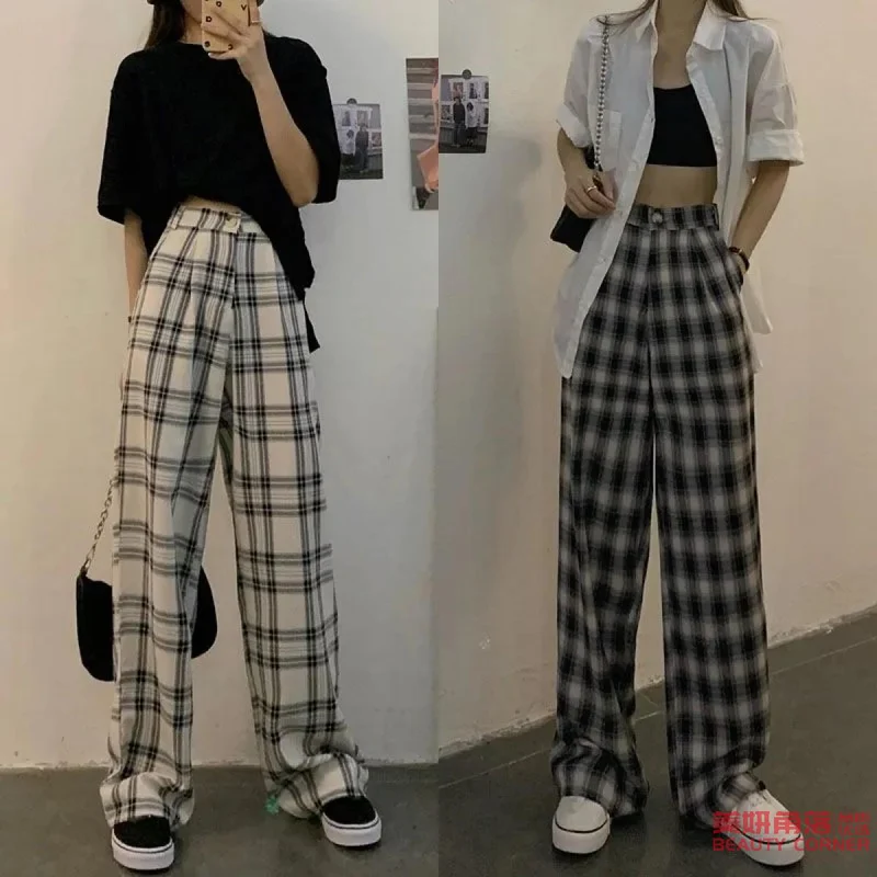 [Self-operated] Fashionable women's plaid wide-leg pants, casual and versatile trousers, plaid pants