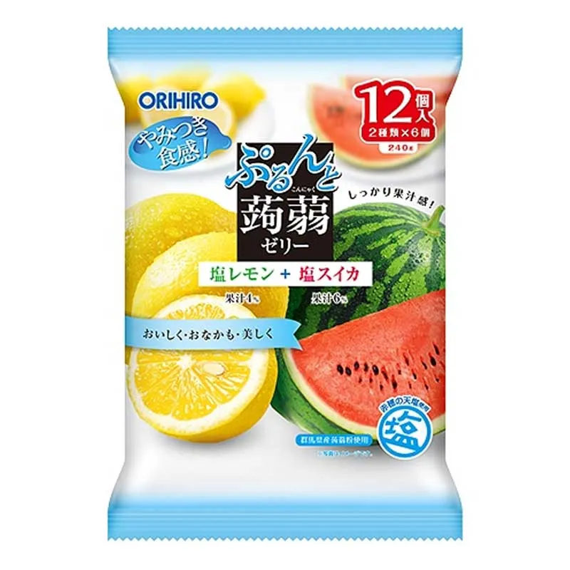 [Self-operated] Japan ORIHIRO low-calorie konjac juice jelly 12 pieces, ready to eat, lemon + watermelon flavor