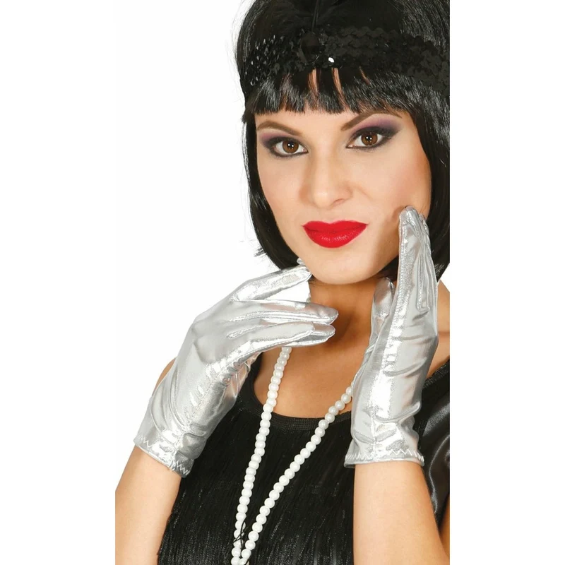 Kurze Handschuhe silber, glanz