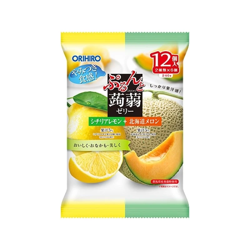 [Self-operated] Japan ORIHIRO low-calorie konjac juice jelly 12 pieces, ready to eat, lemon + cantaloupe flavor