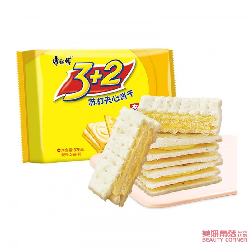 [Self-operated] Chinese MASTER KONG 3+2 soda sandwich biscuits 375g/bag, rich and creamy breakfast, milk food snacks