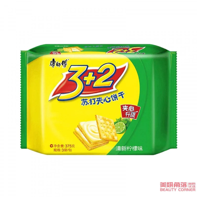 [Self-operated] China MASTER KONG 3+2 soda sandwich biscuits 375g/bag fresh lemon flavor breakfast milk food snacks