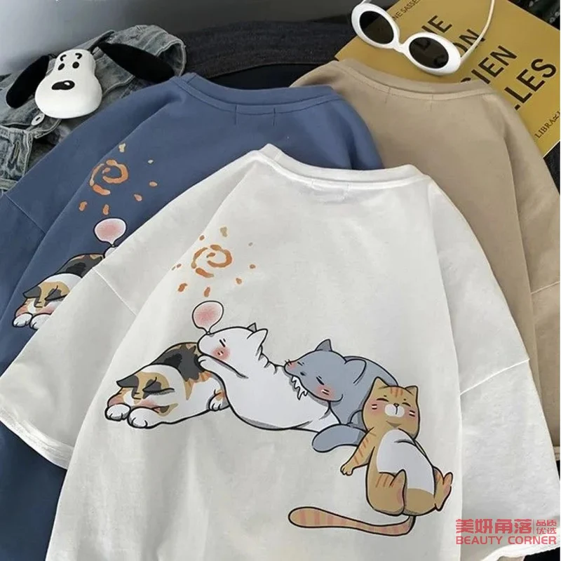 [Self-operated] Summer short-sleeved cat print T-shirt