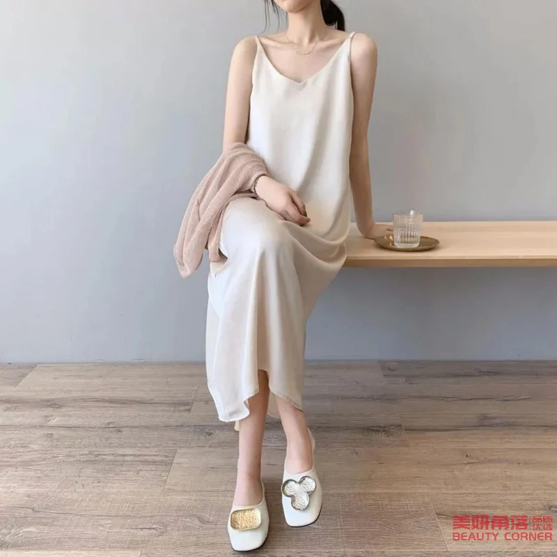 [Self-operated] Summer suspender satin casual shift dress