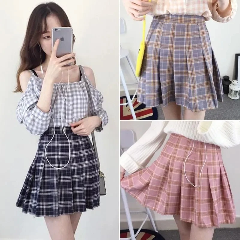 [Self-operated] Small and fresh plaid striped pleated mini skirt, multiple colors available