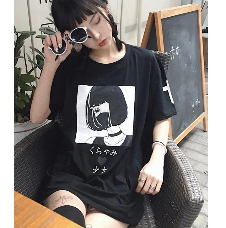 [Self-operated] Japanese girl printed short-sleeved T-shirt, multiple colors available