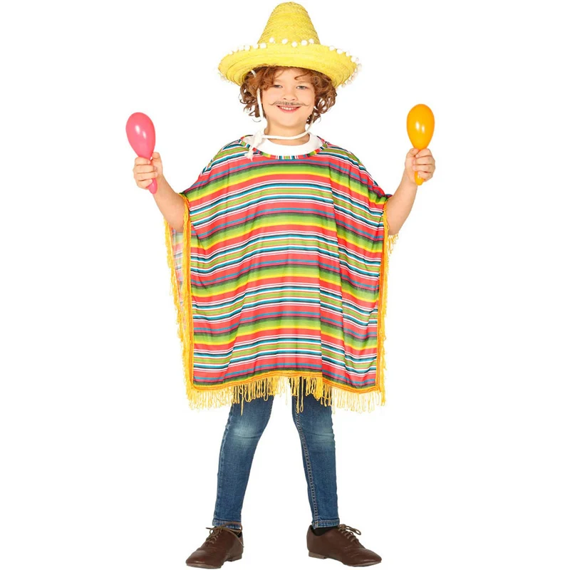 Poncho Mexikaner Vielfarbig für Kinder