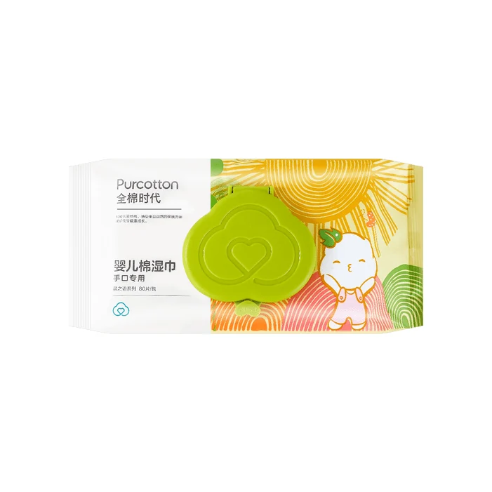 [Self-operated] China PURCOTTON cotton era baby cotton wipes for hand and mouth, 150mm*200mm, 80 pieces/pack