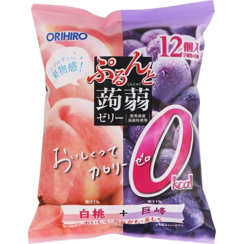 [Self-operated] Japanese ORIHIRO low-calorie konjac juice jelly 12 pieces, ready to eat, white peach + Kyoho double flavor