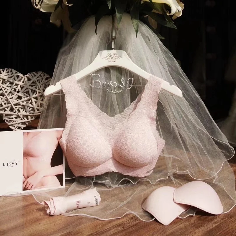 [Self-operated] China KISSY Platinum Wireless Lace Latex Seamless Bra Underwear Platinum Pink Limited Edition