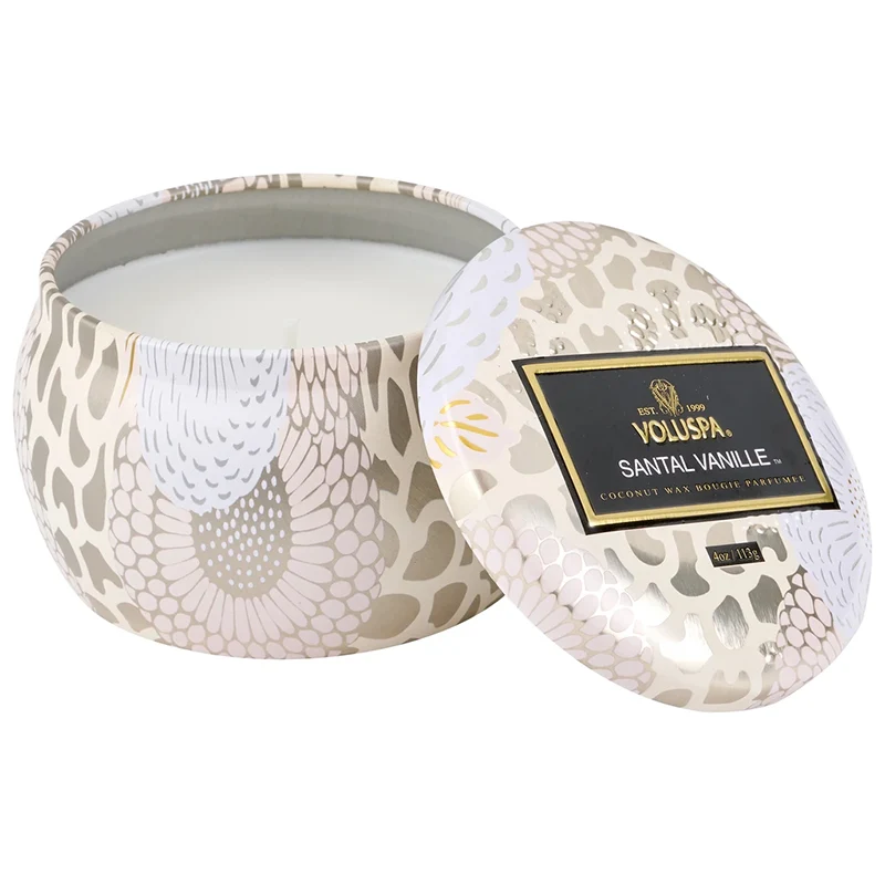 [Self-operated] American VOLUSPA small tin can scented candle 113g SANTAL VANILLE-sandalwood vanilla, long-lasting fresh air in the bedroom, soothing and sleeping, romantic atmosphere, great gift