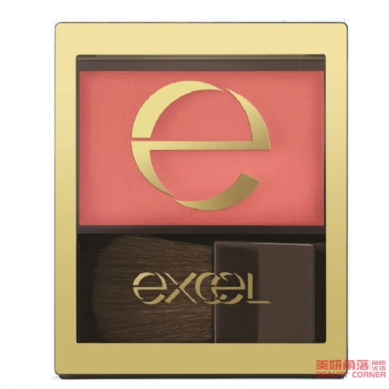 [Self-operated] Japan EXCEL Silk Satin Rouge Blush RC02 Peach Apricot Powder Moisturizing Natural Nude Makeup Single Color with Brush