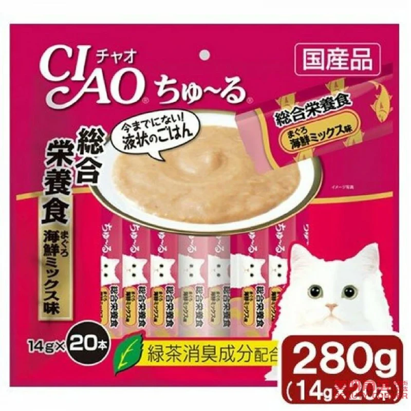 [Self-operated] Japanese CIAO Inaba Cat Snacks Churu Miaohaojiulu Nutritious Soft Meat Sauce Delicious Cat Strips 20 Packs Tuna and Seafood Mixed Flavors Comprehensive Nutritional Additions