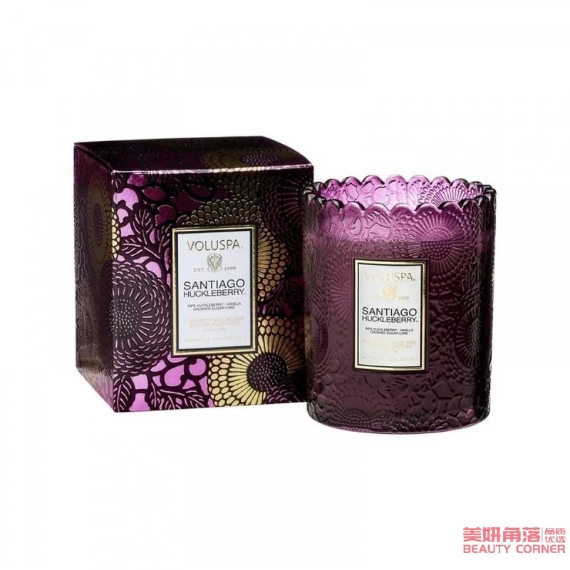 [Self-operated] American VOLUSPA Starry Sky Cup Lace Embossed Cup Scented Candle 176g Glass SANTIAGO HUCKLEBERRY-San Diego Black Fruit Soothing and Sleeping Romantic Atmosphere Great Gift
