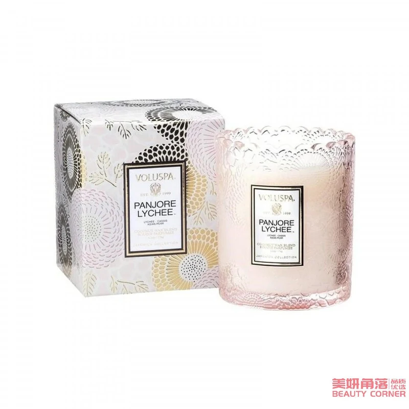 [Self-operated] American VOLUSPA Starry Sky Cup Lace Embossed Cup Scented Candle 176g Glass PANJORE LYCHEE-Pandora Lychee Soothing and Sleeping Romantic Atmosphere Great Gift