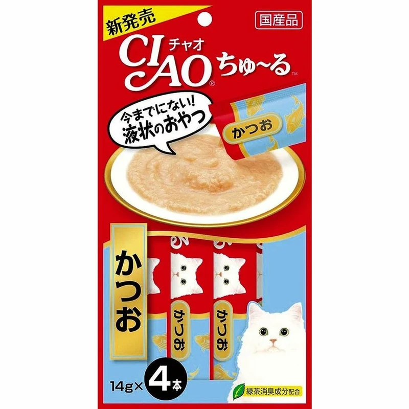 [Self-operated] Japanese CIAO Cat Snacks Churu Nutritious Soft Meat Sauce Delicious Cat Strips 4 Pack Bonito Flavor