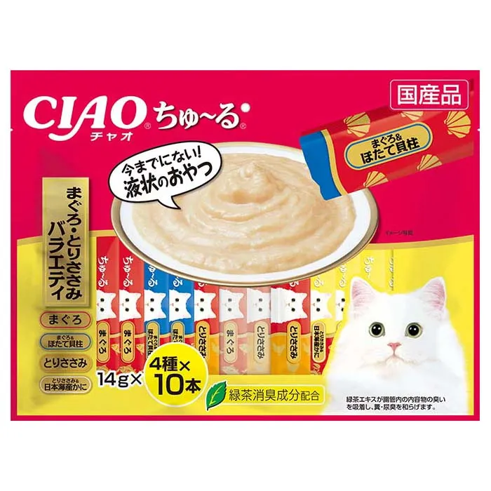 [Self-operated] Japanese CIAO Cat Snacks Churu Miaohaojiulu Nutritious Soft Meat Sauce Delicious Cat Strips 4x10 Pack Tuna Tuna Scallops Chicken Chicken Seafood 4 Flavors 40 Sticks Value Pack