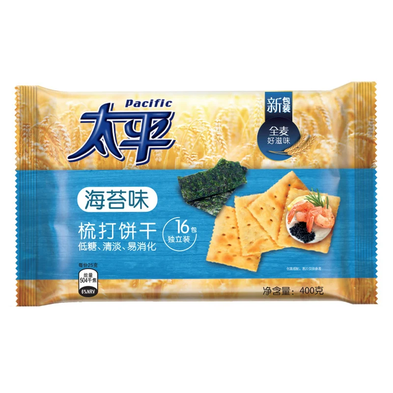 [Self-operated] China PACIFIC Taiping Soda Biscuits 400g Seaweed Flavored Saltine Biscuits Breakfast Meal Replacement Internet Celebrity Food Snacks