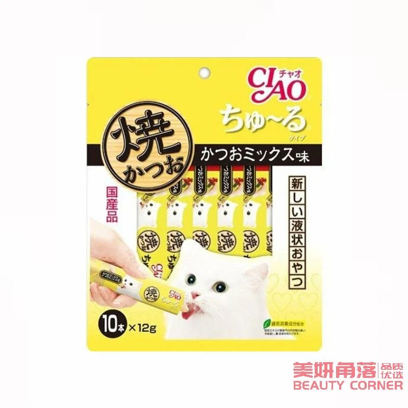 [Self-operated] Japanese CIAO Cat Snacks Churu Miaohao Grilled Churu Soft Meat Sauce Delicious Cat Strips 10 Pack Bonito Festival Flavor