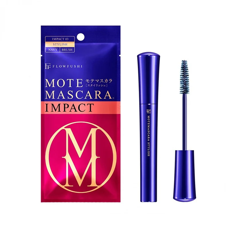 [Self-operated] Japanese FLOWFUSHI MOTE MASCARA Slim and Thick Kumano Mascara IMPACT Series 3 STYLISH Stylish Thick Type I Brush Head #Navy Blue 6.5g