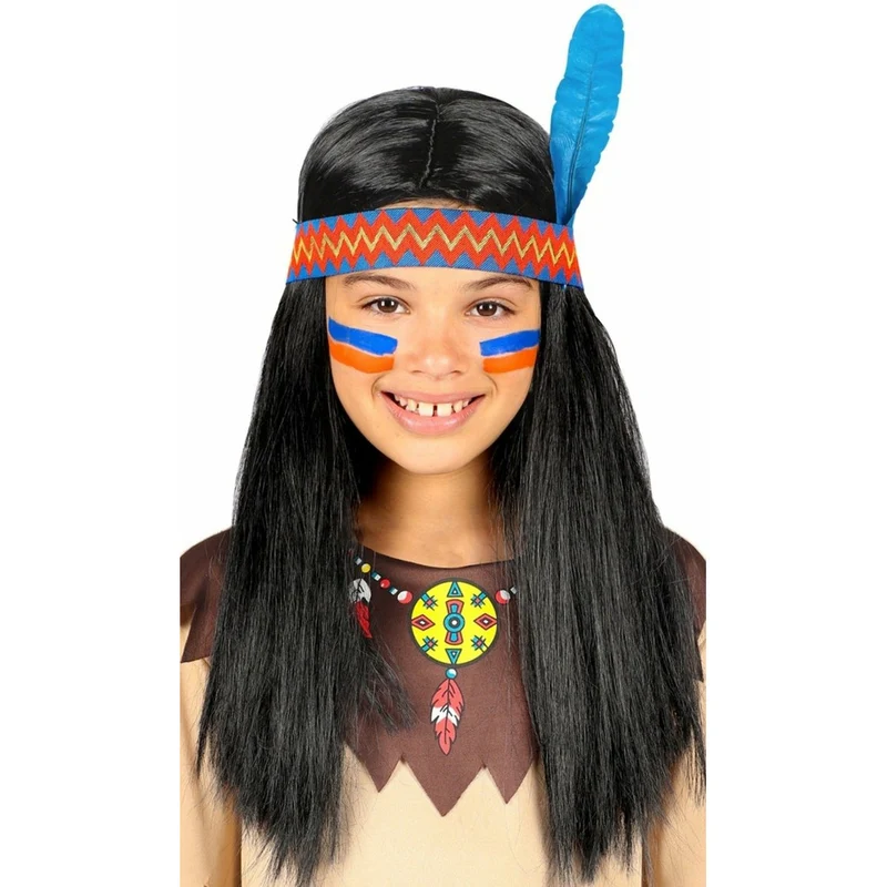 Indianer Perücke mit Feder für Kinder
