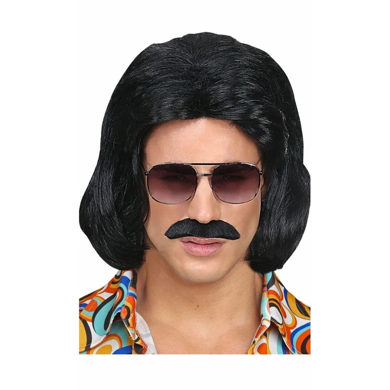 Perücke und Schnurrbart Dandy schwarz