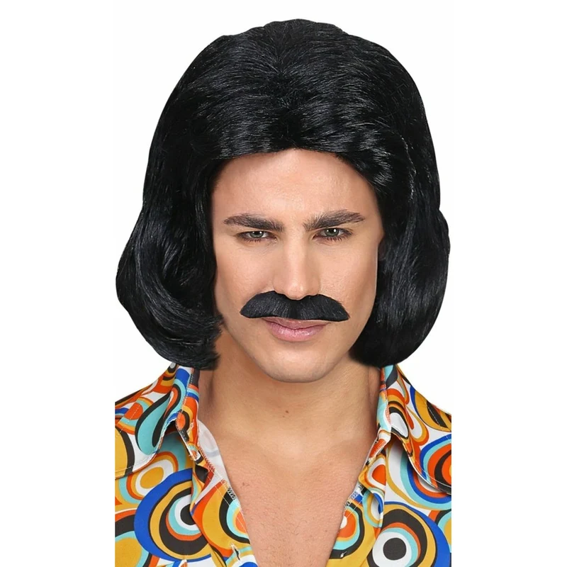 Perücke und Schnurrbart Dandy schwarz