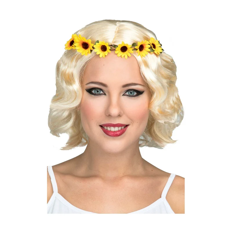 Kurze blonde Perücke mit Gänseblümchen