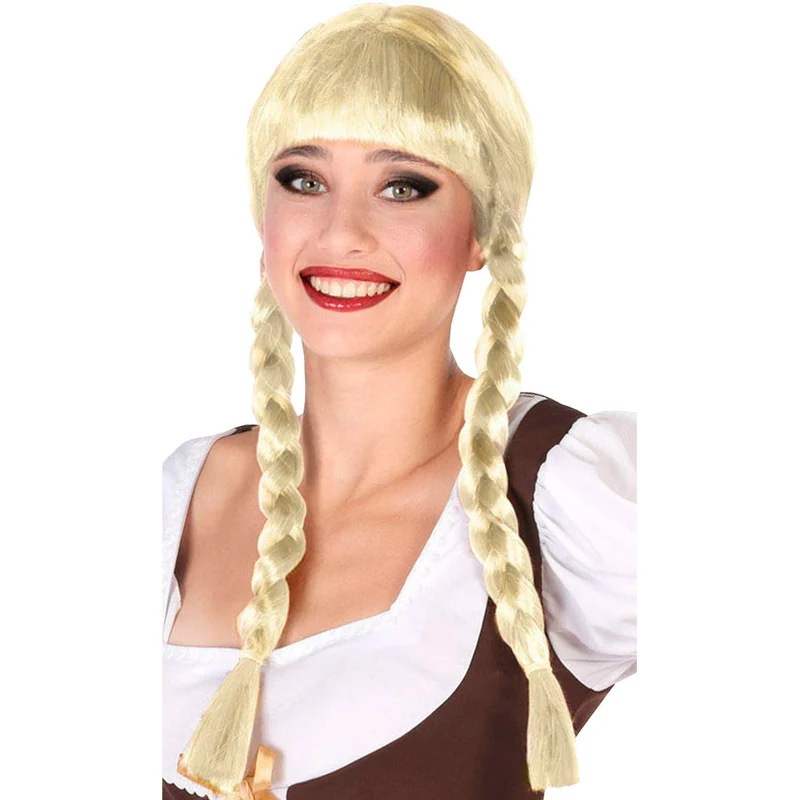 Blonde Perücke mit Pony und Zöpfen