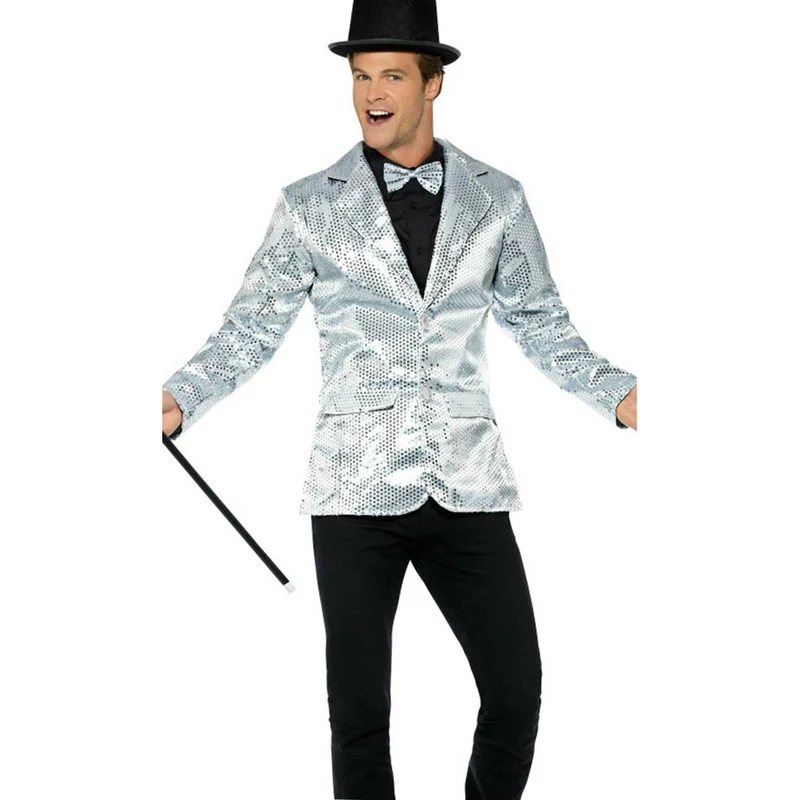 Pailletten Jacke silber für Herren