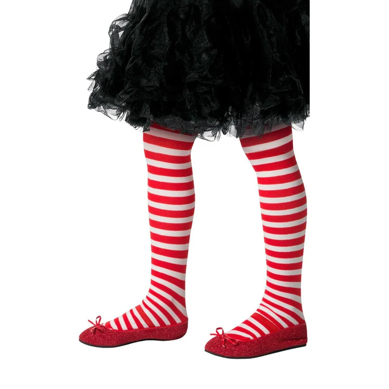 Feinstrumpfhose mit weiss-rote Streifen für Kinder