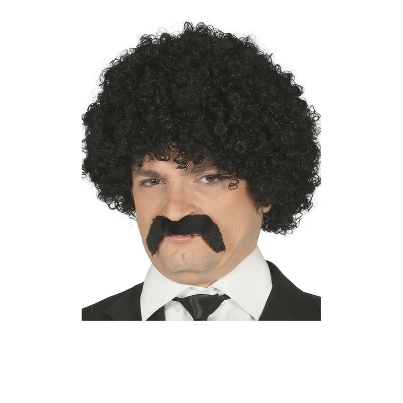 Perücke und Schnurrbart schwarze Locken