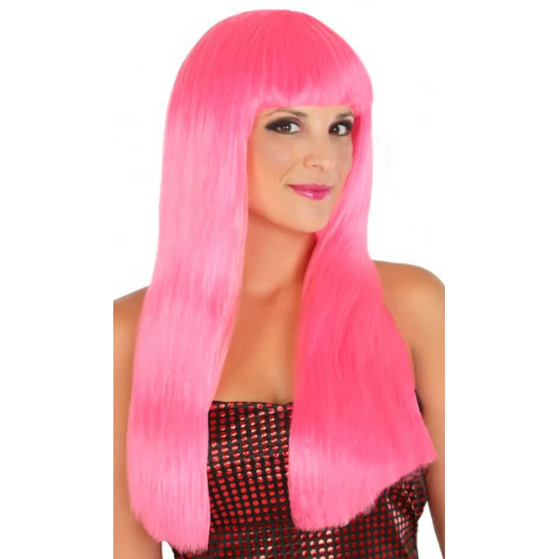 Langhaar Perücke Pony rosa