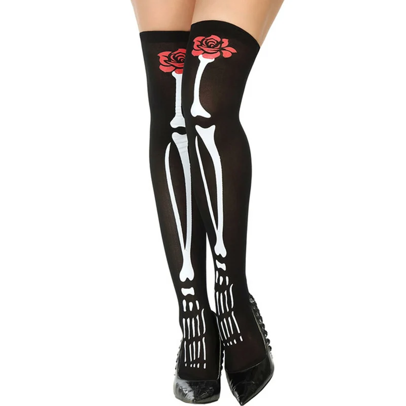 Overknee Strümpfe Skelett Blume