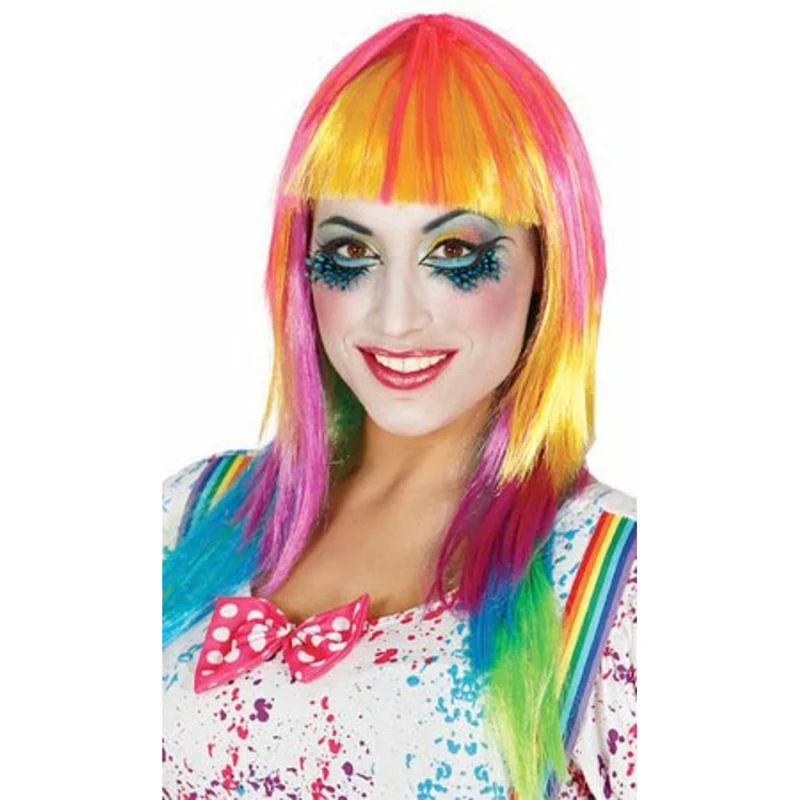 Perücke Langhaar mit Pony Multicolor